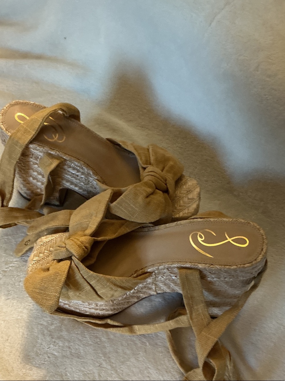 Sam Edelman Tan Wrap Knot Espadrille Wedges
